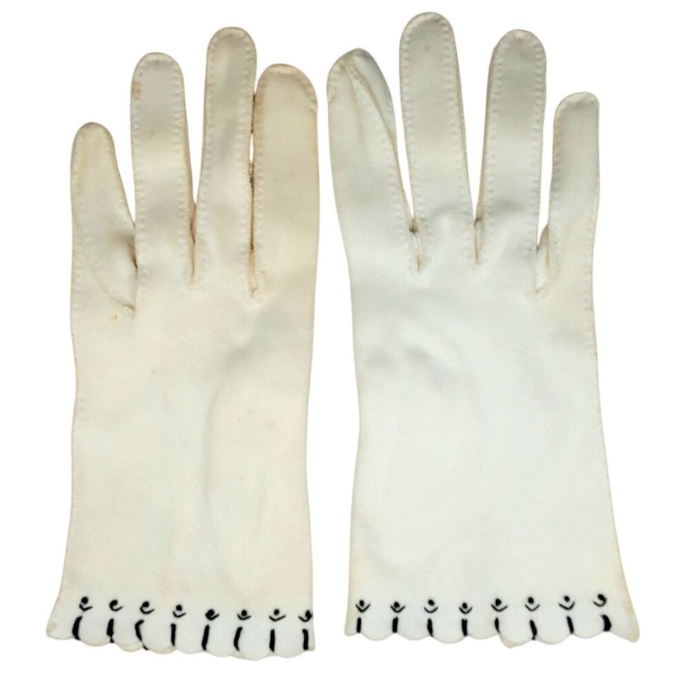 Vintage‎ 50s Cream Beaded Coat-Length Gloves Glam Formal Coquette Vintage Luxe